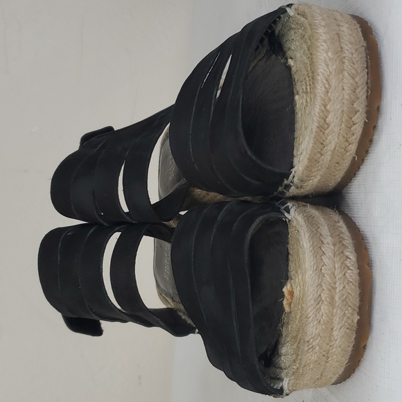Eileen Fisher Largo Black Suede Espadrille Wedge Sandals size 8.5 - Picture 5 of 14